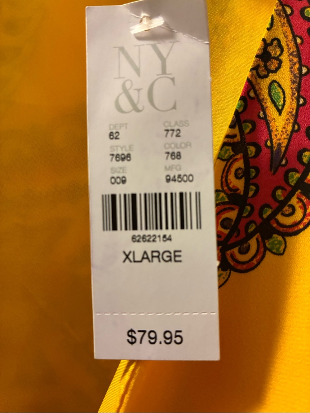 NWT New York & Company Bright Yellow Paisley Trim Wrap Dress flowy sleeves - Picture 5 of 9
